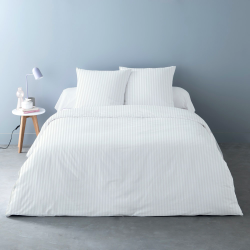 Housses de Couette Unies rayées Pur Satin de Coton 78 fils + 2 taies 65x65 cm – Doux et Respirant – Finition Boutons