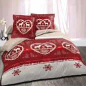 Parure de draps modèle Chalet Winter Rouge (4p) 140x190