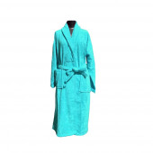 peignoir mixte col châle bleu canard déplié 100% coton