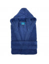 Peignoir capuche qui ressort coton et bambou bleu