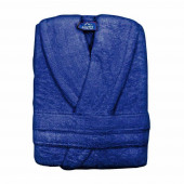Peignoir de bain à Col Châle coton et bambou marine plié vue de face