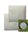 Lot deux oreillers visco bambou mémoire de forme carrés 60x60 cm avec pictogramme
