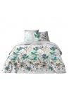 Parures de draps Coton Summer Flower avec drap housse, drap et deux taies Fond Blanc