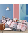 Housse de couette percale de coton carreaux bleu et rose