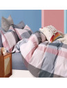 Zoom taies housse de couette percale de coton carreaux bleu et rose