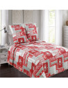 Couvre-lit montagne rouge et gris 230x250cm +2 taies 65x65cm