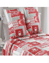 Zoom sur couvre-lit montagne rouge et gris 230x250cm +2 taies 65x65cm