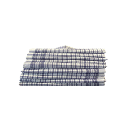 Visuel lot de 10 mouchoirs romain bleu et blanc petit carreaux 100% cootn, sur fond blanc en pile