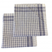 Visuel du lot de 5 mouchoirs romain 100% coton, 50x50cm à petit carreaux bleu et blanc. Zoom sur motifs quadrillé.