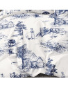 Zoom sur les détails de la  HDC percale blanche aux motifs bleu discret, visuel d'ambiance de la housse de couette réversible