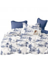HDC percale blanche aux motifs bleu discret, visuel sur fond blanc de la housse de couette réversible