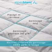 Couette en plumes 360g 260x240 cm, made in France : garnissage neuf 360g et piquage en carreaux