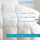 Couette 90% duvet 300g 140x200 spécificités