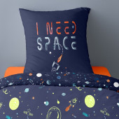 Zoom taie d'oreiller de la housse de couette univers espace, pour lit d'une personne, taie d'oreiller bleu nuit
