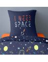 Zoom taie d'oreiller de la housse de couette univers espace, pour lit d'une personne, taie d'oreiller bleu nuit