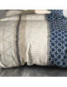 Détail des motifs de la housse de couette 260x240 Narirobi bleue et sable