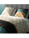 Taies assorties de la housse de couette 260x240 cm BANGUII 100% coton 57 fils au motifs Art Déco bleus et jaunes