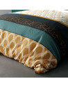 Détails de smotifs patterns jaunes, bleus, beiges et noirs de la housse de couette 260x240 cm BANGUII 100% coton