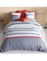 Housse de Couette 220x240 cm SANTORINI + taies 100% coton 57 fils - Style maritime bleu marine et bordeaux - Oeko-Tex