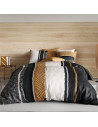 Housse de couette Trophé 240x220 cm aux motifs géométriques noir, gris et doré ocre en coton 57 fils.