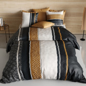 Housse de couette coton 220x240 cm rayures verticales noir, doré, blanc