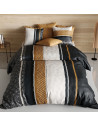 Housse de couette coton 220x240 cm rayures verticales noir, doré, blanc