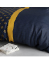 Housse de couette 260x240 cm NIL + taies - Parure asymétrique bleu nuit et or pur coton 57 fils - Finition boutons - Oeko-Tex
