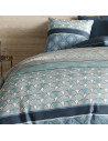 Housse de couette Zircon 240x220 cm avec motifs éventails Art Déco bleu canard et turquoise en coton 57 fils.