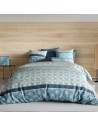 Housse de couette Zircon 260x240 motifs éventails bleu et gris Art Déco en coton.
