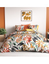 Housse de couette 2220x240 cm Ninon ambiance tropicale - Motifs oiseaux et fleurs colorés - 100% coton - 2 taies incluses