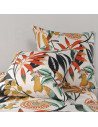 Housse de couette 2220x240 cm Ninon ambiance tropicale - Motifs oiseaux et fleurs colorés - 100% coton - 2 taies incluses