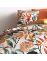 Housse de couette 2220x240 cm Ninon ambiance tropicale - Motifs oiseaux et fleurs colorés - 100% coton - 2 taies incluses