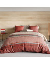 Housse de couette HANA 100% coton percale 71 fils + 2 taies - Rayures terracotta et sable - Style bohème chic - Oeko-Tex