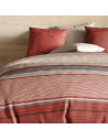 Housse de couette HANA 100% coton percale 71 fils + 2 taies - Rayures terracotta et sable - Style bohème chic - Oeko-Tex