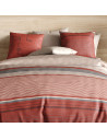 Housse de couette HANA 100% coton percale 71 fils + 2 taies - Rayures terracotta et sable - Style bohème chic - Oeko-Tex