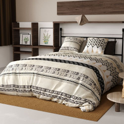 Housse de couette Bohème coton 57 Fils | Style ethnique noir et beige