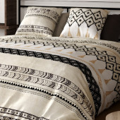 Housse de couette Bohème coton 57 Fils | Style ethnique noir et beige