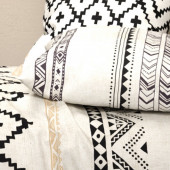 Housse de couette Bohème coton 57 Fils | Style ethnique noir et beige