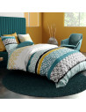 Housse de couette Citedor format 260x240 motifs cercles noirs et losanges turquoises pour grand lit double.