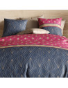 Housse de couette 220x240 Lily avec motifs géométriques fuchsia, violet et sable en pur coton 57 fils.