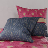 Housse de couette 260x240 cm LILY 100% coton 57 fils - Dessins géométriques violet et fuchsia - 2 taies carrées - Oeko-Tex