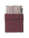 Housse de couette 200x200 cm VISHKA + 2 taies - pur coton bio 57 fils - Motifs fleuris sur fond pourpre - Finition boutons