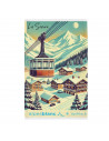 Torchons esprit montagne sur fond blanc 100% coton 50x70cm village avec détails de station