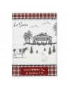 Torchon de cuisine Alpage motif Savoie rouges et gris avec chalet, vache et carreaux, 50x70 cm, 100% coton