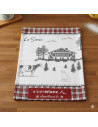 Torchon de cuisine Alpage motif Savoie rouges et gris avec chalet, vache et carreaux, 50x70 cm, 100% coton