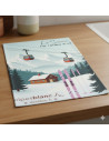 Torchon de cuisine vintage Alpes Blanc avec télécabines rouges, chalet et skis dans la neige, 100% coton.
