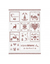 Torchon montagne rouge, motif savoyard rouge sur fond blanc, motif chalet, cerf, coeur rouge, skieurs. visuel sur fond blanc.