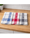 Lot de 6 torchons à carreaux motifs cerises rouge, bleu, gris 100% coton tissage jacquard, 50x70cm.