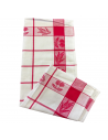 Torchons motifs cerise rouge 100% coton tissage jacquard, 50x70cm, sur fond blanc.