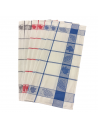 Lot de 6 torchons à carreaux bleu, rouge, gris et à motif vfeuille de vigne, visuel sur fond blanc, 6 étalés